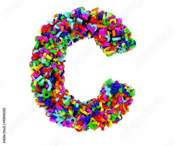 Fototapeta The letter C consists of numbers. Colored letters on a white background. 3D render.