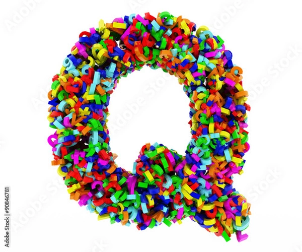 Obraz The letter Q consists of numbers. Colored letters on a white background. 3D render.