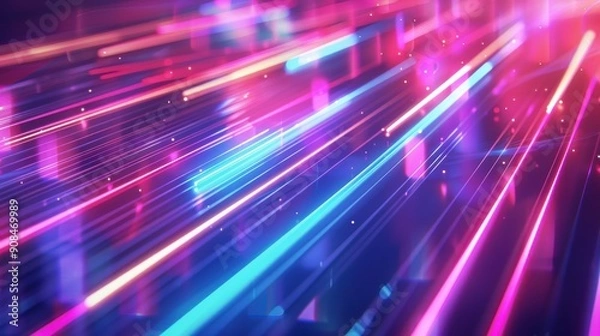 Fototapeta A vibrant scene with glowing neon lines in various colors, forming dynamic shapes and patterns, creating a futuristic and energetic atmosphere, ideal for tech-themed projects, modern designs, and