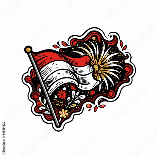 Fototapeta Vector illustration of a waving Indonesian flag with red and white stripes, blowing in the wind.