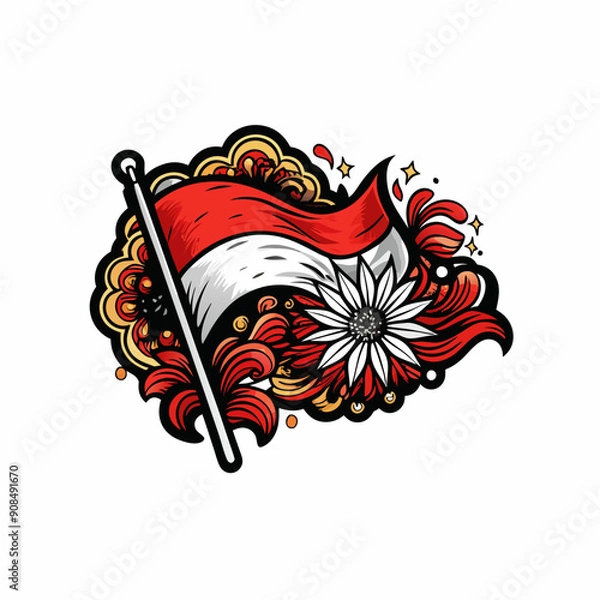 Fototapeta A vector illustration of the Indonesian flag waving in the wind, with a red and white color scheme.