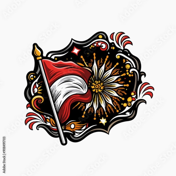Fototapeta Vector illustration of the Indonesian flag waving in the wind.