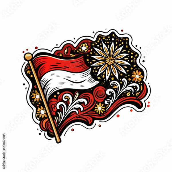Fototapeta Vector illustration of the Indonesian flag waving in the wind.