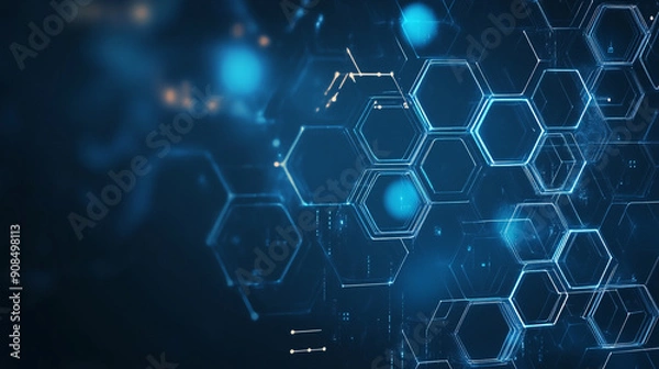 Fototapeta Digital blue hexagon technology background for design works. hexagonal elements. Medical, technology or science design.