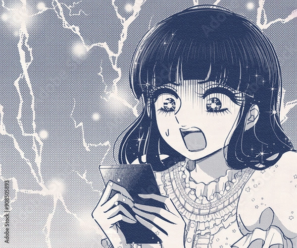 Obraz スマホを見てビックリ！少女漫画ヒロインのイラストアイキャッチ