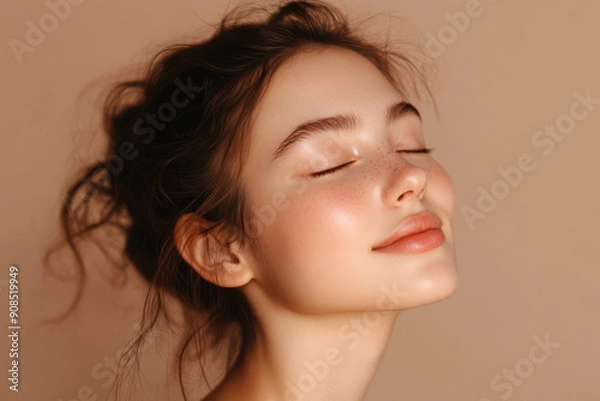 Fototapeta A close up of a girl's face with her eyes closed