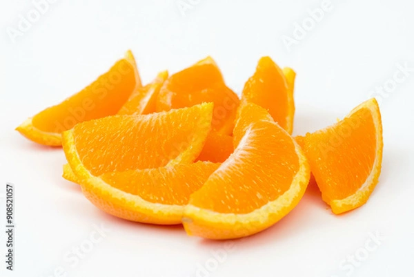 Obraz Orange Fruits Sliced ​​Into Pieces On White Background With Shadow For Design Solutions Created With Artificial Intelligence
