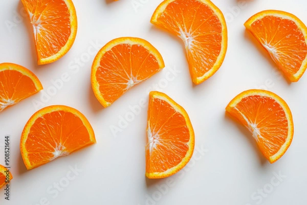 Fototapeta Orange Fruits Sliced ​​Into Pieces On White Background With Shadow For Design Solutions Created With Artificial Intelligence
