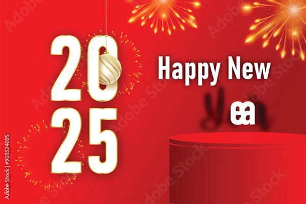 Fototapeta Adobe New Year celebration banner template with 3d DesignIllustrator artwork