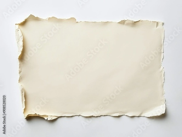 Fototapeta cream paper with torn edge mockup on white background