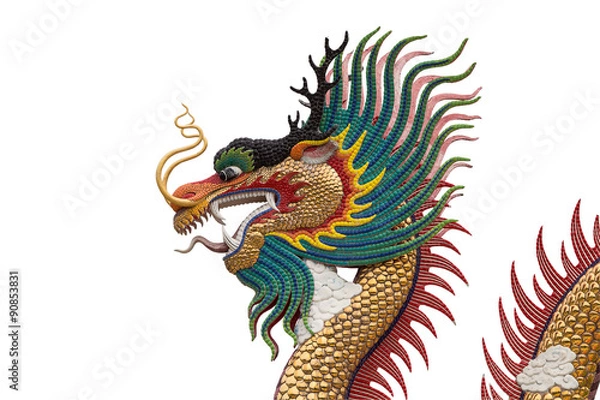 Fototapeta Colorful dragon statue isolated on white background