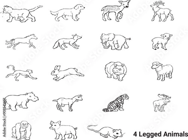 Obraz 4 legged animals set. Four legged animals silhouette vector set.