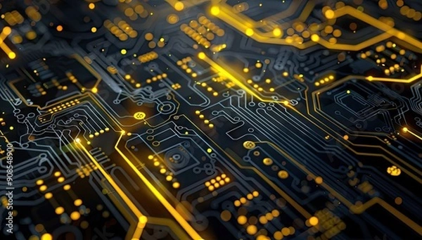 Obraz Abstract Digital Circuitry with Glowing Lines