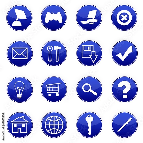 Fototapeta 16 icones web bleu