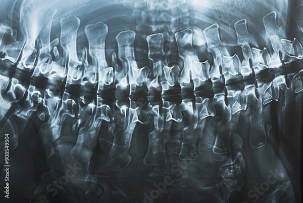 Fototapeta Detailed image of an X-ray showing a spine with scoliosis curvature