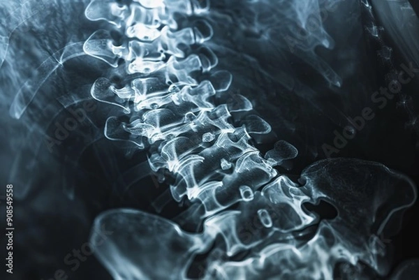 Fototapeta Detailed image of an X-ray showing a spine with scoliosis curvature