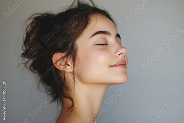 Fototapeta A close up of a girl's face with her eyes closed