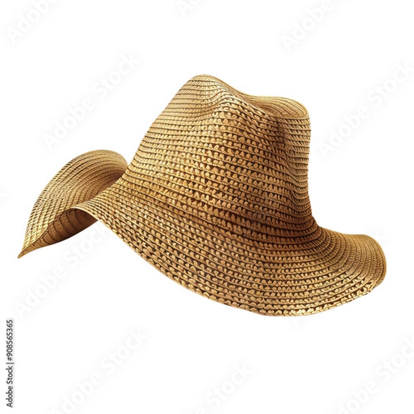 Obraz Brown woven straw Beach hat isolated on white background, summer relaxation