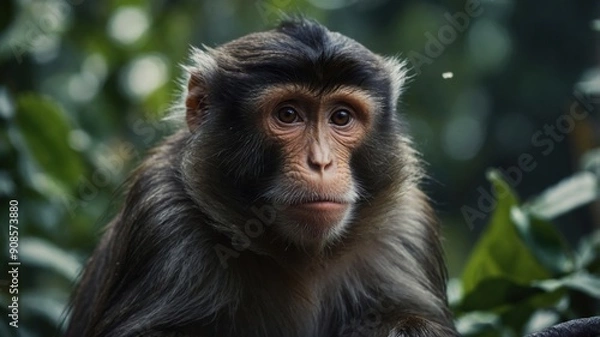 Obraz A monkey with wide, curious eyes, taking in all the sights and sounds around it