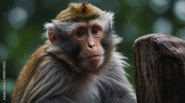 Fototapeta A monkey leaping through the air, moving effortlessly between trees