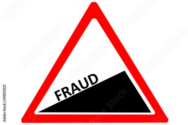 Fototapeta Fraud increasing warning road sign Red and White Triangle Caution sign with words Fraud  isolated on a white background