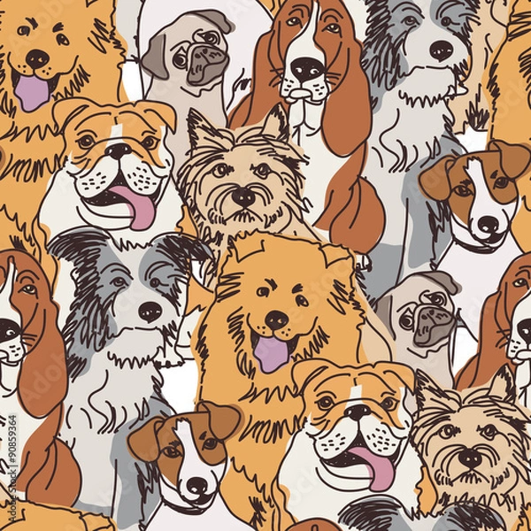 Fototapeta Group dogs seamless pattern color