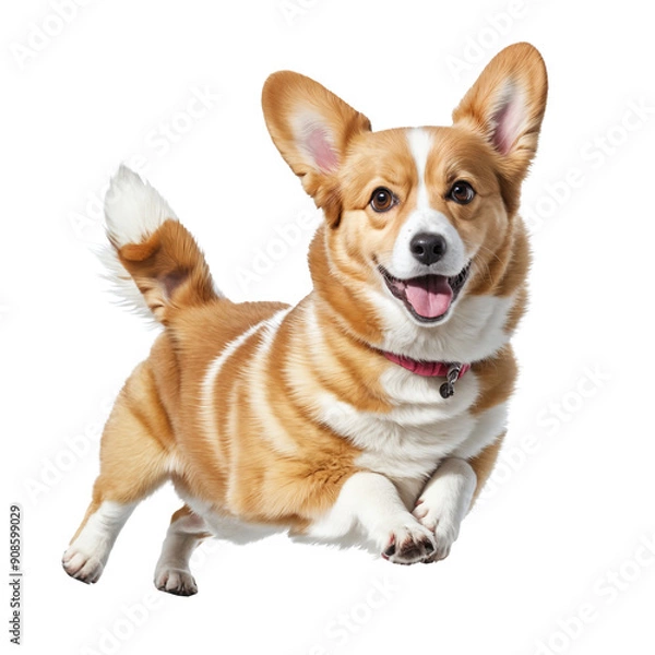 Fototapeta Happy corgi dog pembroke welsh corgi running. Cute Pembroke Welsh Corgi dog running isolated on transparency background. Illustration