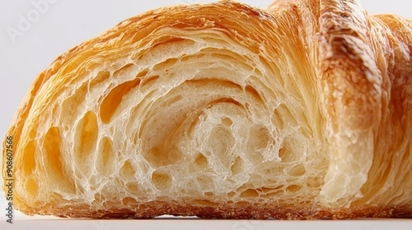 Fototapeta Close-Up of Freshly Baked Croissant with Flaky Golden Layers in High Detail