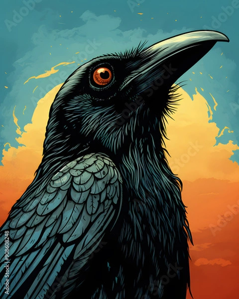 Obraz Crow Bird headfull aggressive expression lowbrow surrealist illustratration