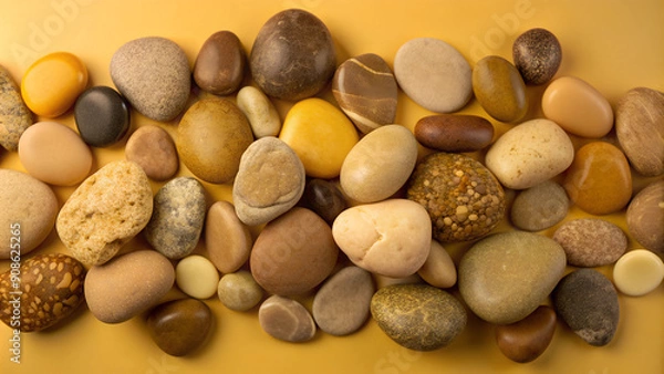 Fototapeta Assorted Natural River Stones, Multicolored Pebbles Texture