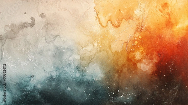 Fototapeta Photography of a watercolor artwork drying on a flat surface, with 4K detail showcasing the beautiful textures and the blending of colors as they settle on the paper 