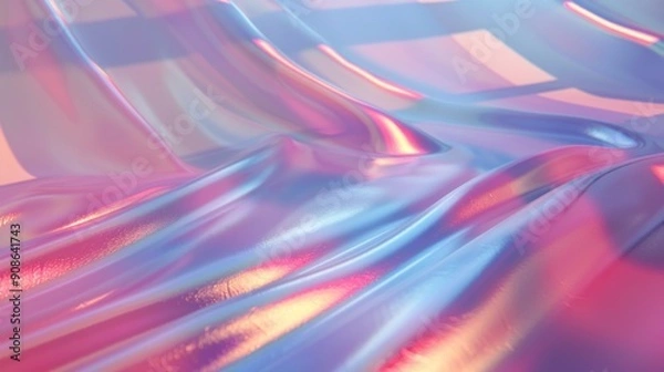 Fototapeta Smooth gradient glass with soft pink and blue hues. Reflective surface with gentle curves and light reflections. Perfect for backgrounds or digital designs.
