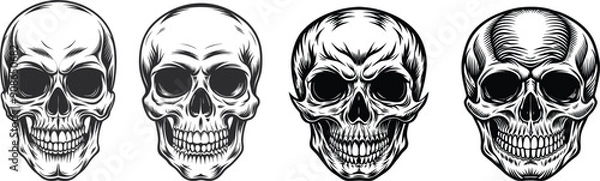 Obraz Skull head, face. Vector silhouette and linocut.