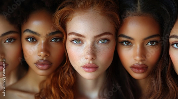 Obraz Group of young friends in a close-up, showcasing happiness and connection