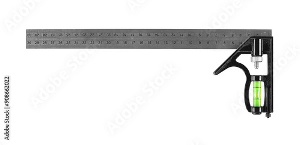 Fototapeta Tools Building and repair - Isolated Stainless Steel Angle Combination Square Ruler Mobile Horizontal Movable