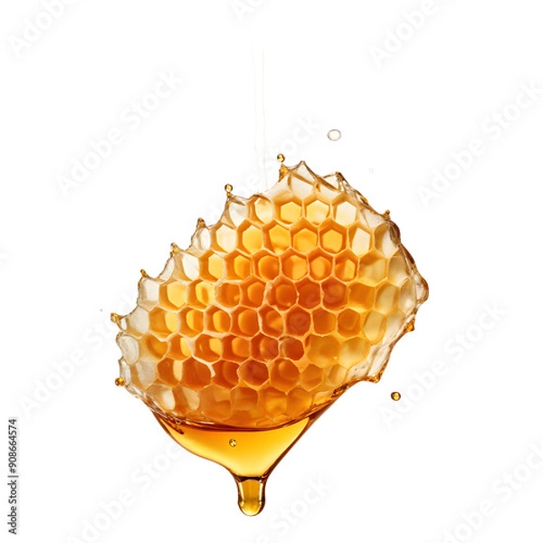Fototapeta Falling Honeycomb isolated on transparent background, clipping path, full depth of field
