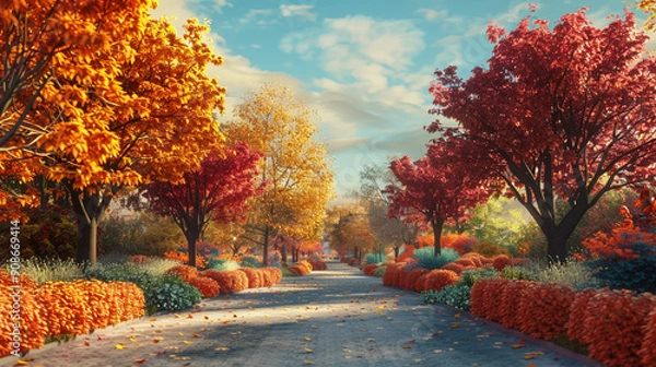 Fototapeta Captured from various vantage points, city parks come alive with the colors of autumn, providing a peaceful retreat amidst the hustle and bustle.