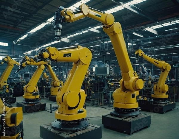 Fototapeta Advanced Robotic Arms Are Revolutionizing Modern Manufacturing Facilities and Processes