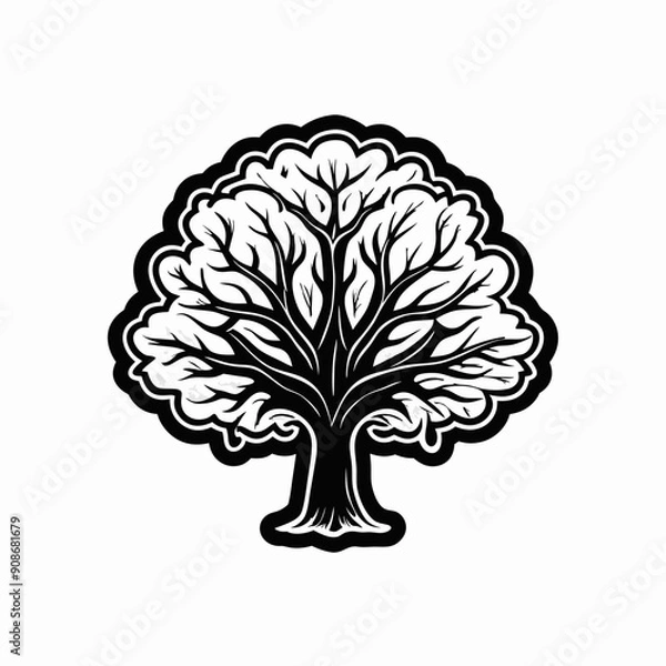 Fototapeta A stylized black and white line drawing of a sycamore tree.