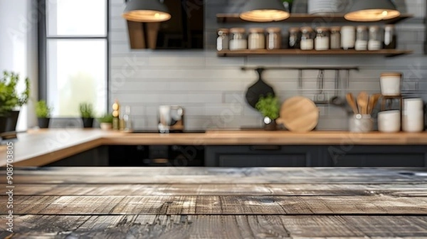 Obraz Wooden Tabletop in a Modern Kitchen