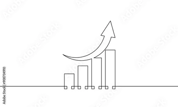 Fototapeta Continuous line drawing of graph with arrow. Illustration vector of business growth. Single line art of increasing arrow up sign symbol. Object one line of bar chart icon