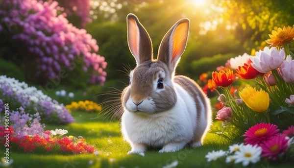 Obraz Rabbit in the blooming spring garden