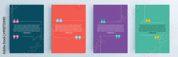 Fototapeta Quote frames blank templates set. Text in brackets, citation empty speech bubbles, quote bubbles. Textbox isolated on color background. Vector illustration.
