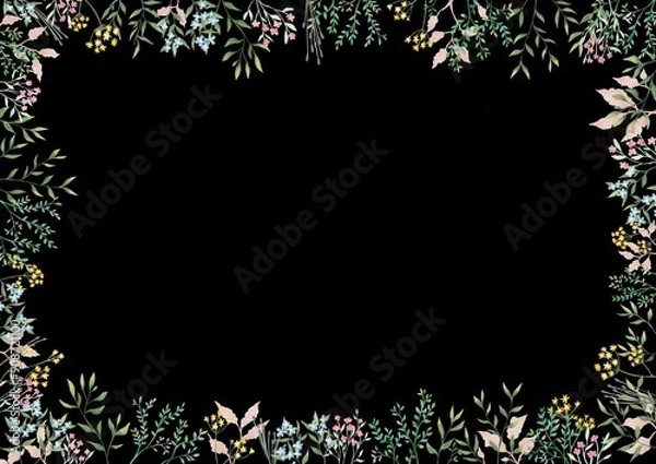 Fototapeta 可愛い小花のフレーム（黒）