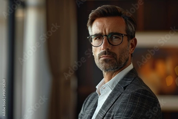 Fototapeta Confident businessman making critical decisions with poise and determination, driving business success.