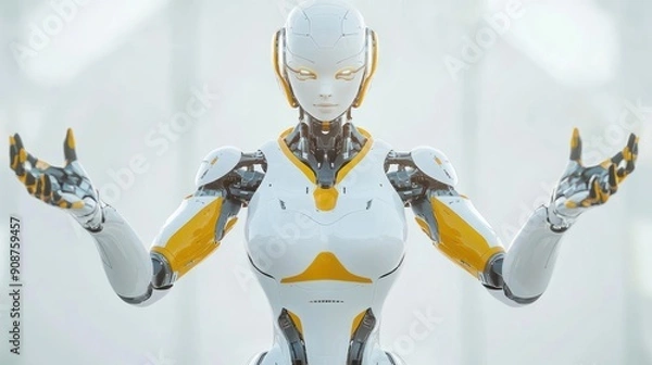 Fototapeta Female Robot, White and Yellow, Technological Advancement