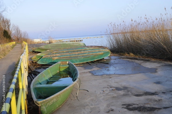 Obraz łódki nad jeziorem Jamno