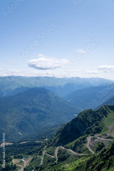 Fototapeta View of rocky mountains and forest on a sunny summer day