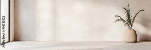 Fototapeta Scandinavian minimalist property interiors in warm neutral tones. Luxury interiors design composition with ample copyspace.