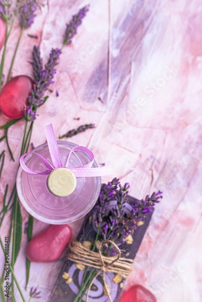 Obraz Aromatic lavender home spa soap stones